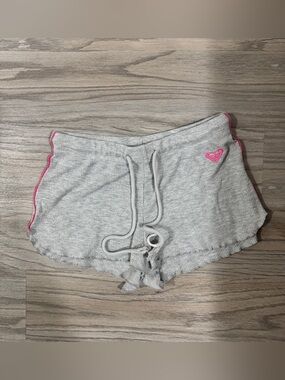 Roxy Gray Lounge Shorts Pink Trim Drawstring Waffle Knit Size M